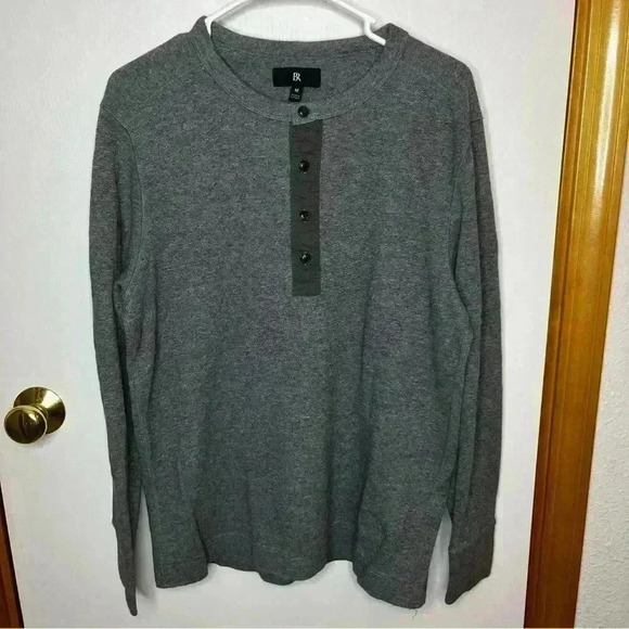 Banana Republic 1/4 Button Henley Long Sleeve Shirt Men Medium Gray Casual Work - Picture 1 of 7